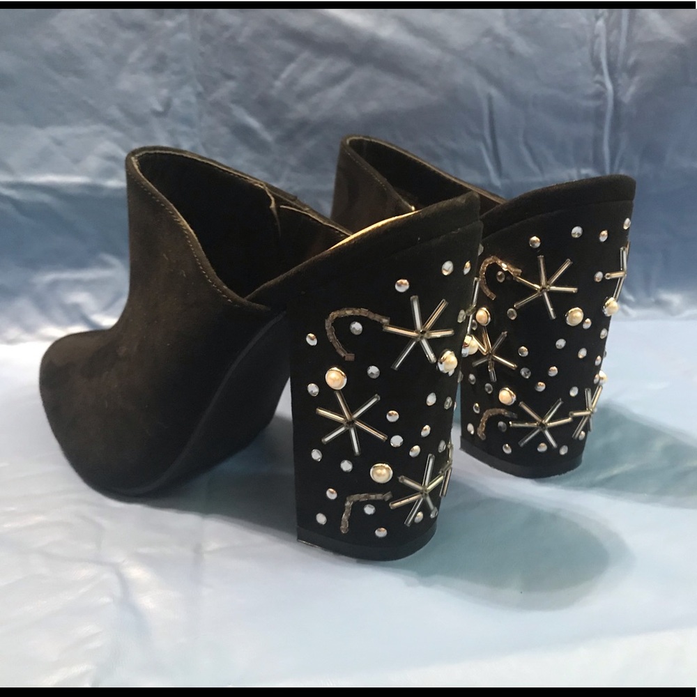 Justfab Sequin Beaded Mules Heels Black F Suede